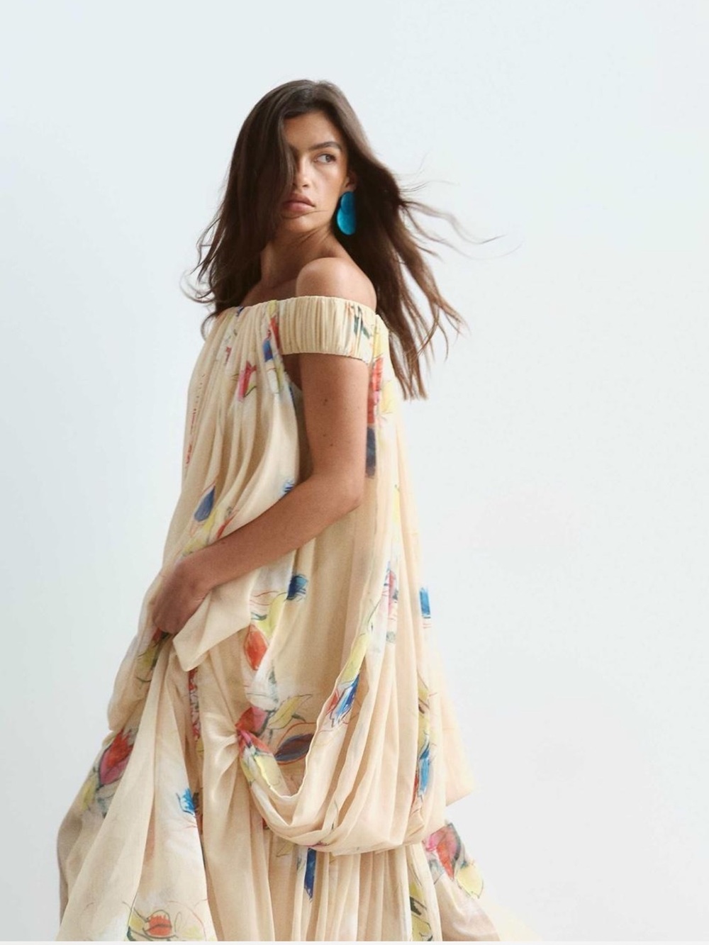 ASOS One-Shoulder Floral Maxi Dress in Cream with Multicolor Blooms